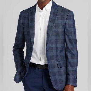 New*JoS.A.Bank Tailored Fit Navy Plaid 2 button blazer~Size:46R~wool/linen blend